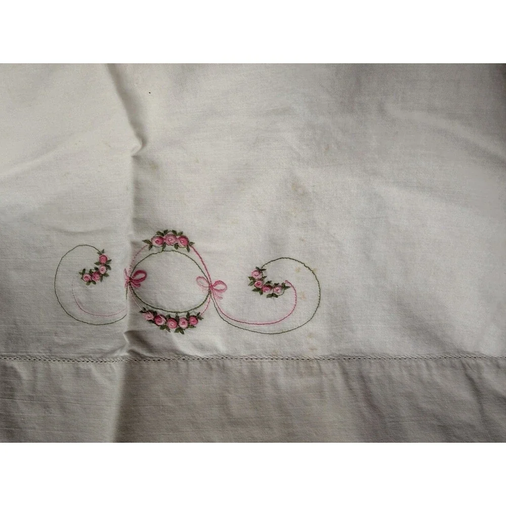 Vintage Handmade Embroidered Standard Pillowcases Lot 3 Floral ￼